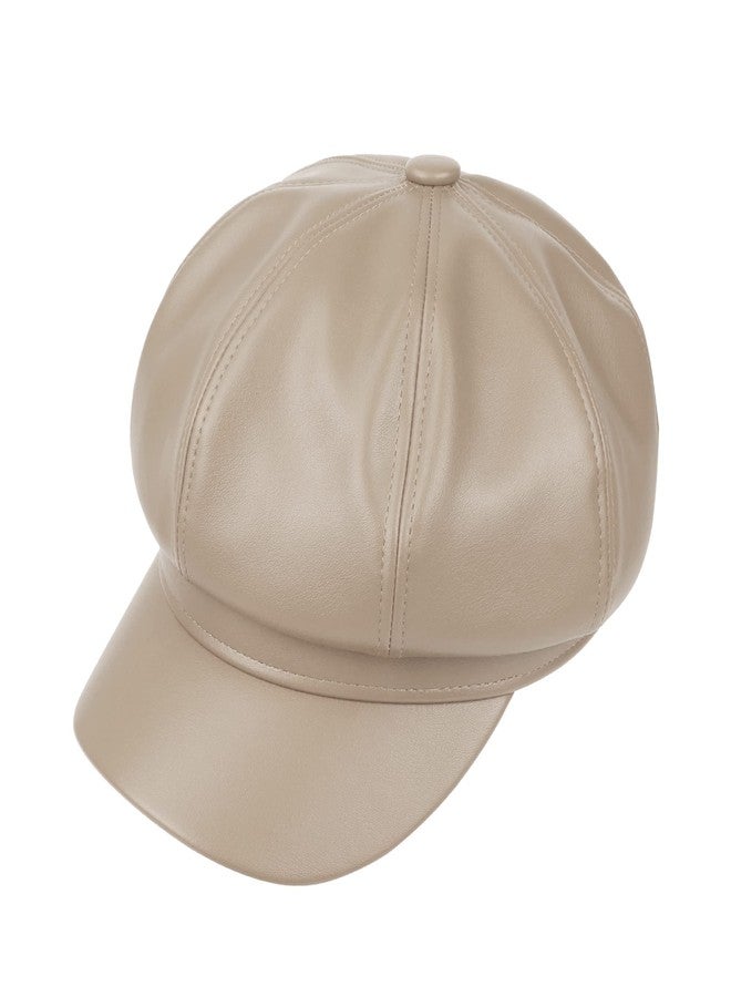 Sydbecs PU Newsboy Caps for Women Solid Color Paperboy Hat Cabbie Painter Cap - Image 4